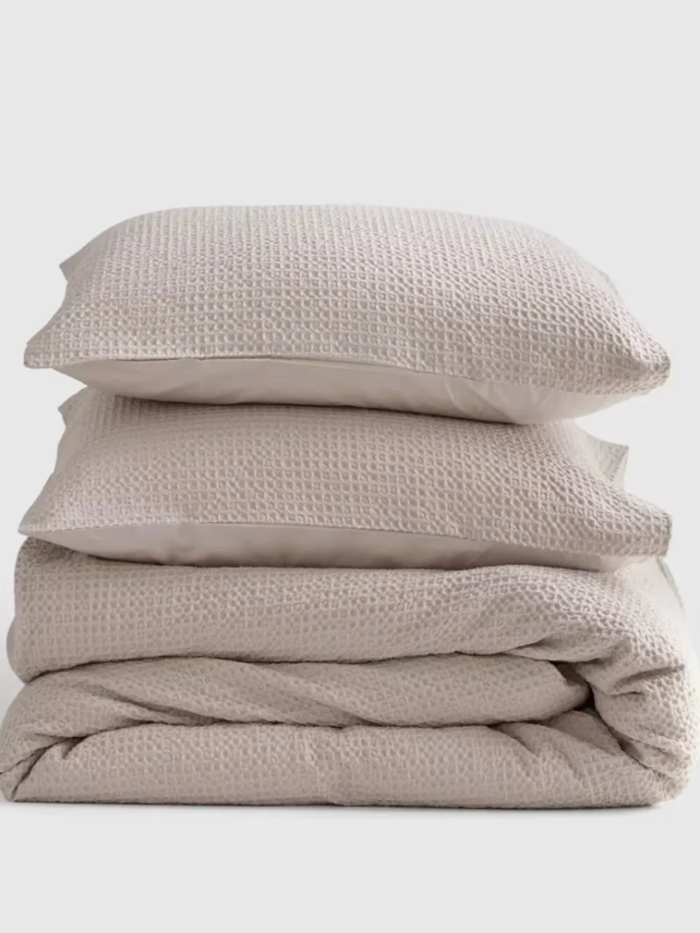 Quince Organic Luxe Honeycomb Duvet Cover Set Queen Full w/shams Sand Tan